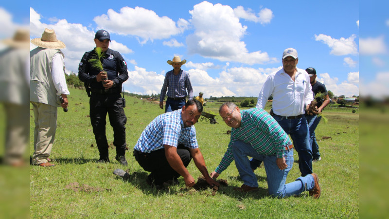 José Luis Téllez Marín, participó en la reforestación llevada a cabo en la Tenencia de Morelos.