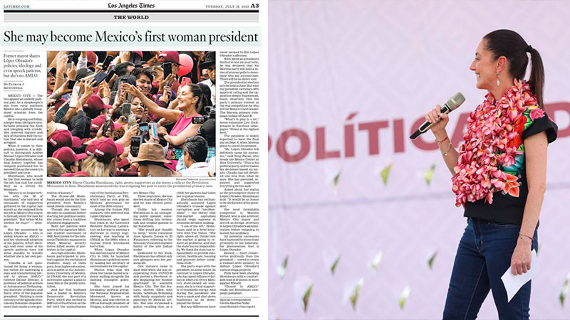 Claudia Sheinbaum podría convertirse en la primera mujer presidenta de Mexico según LA TIMES 