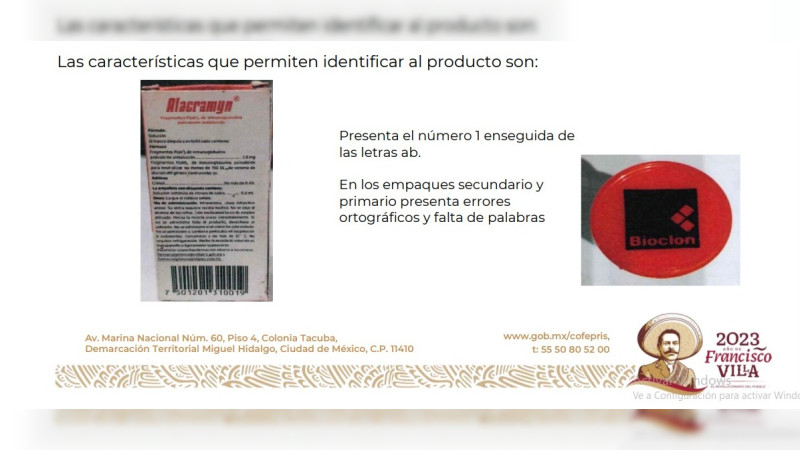 Alerta SSM por falsificación de antídoto antialacrán 