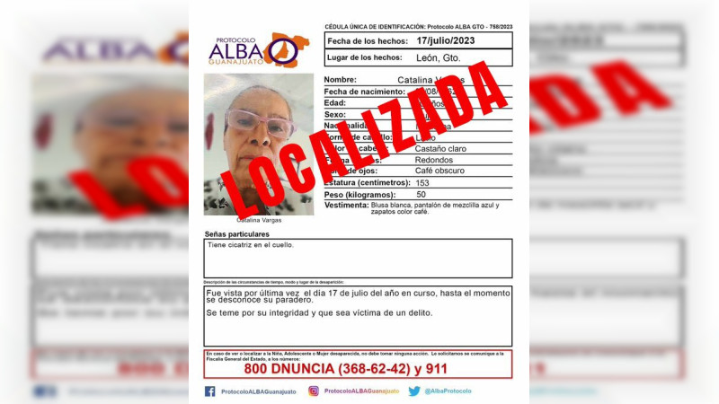 En León, encuentran con vida a Catalina Vargas, madre buscadora 