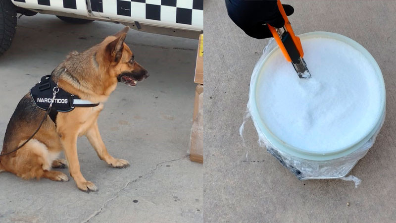 Aseguran aparente cristal oculto en cubeta de pintura, en Sonora 