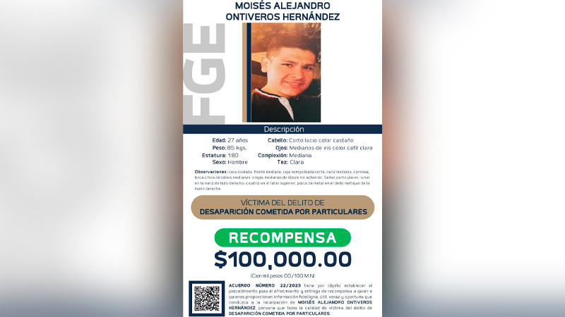 Ofrecen 100 mil pesos de recompensa para localizar a Moisés Alejandro Ontiveros Hernández, desaparecido en La Piedad 