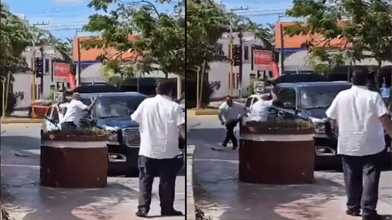 Graban momento en que taxistas agreden a conductor de camioneta turística en Cancún, Quintana Roo 