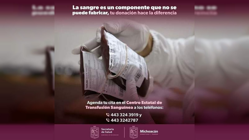 Michoacán cuenta con sangre segura para salvar vidas: Salud Michoacán