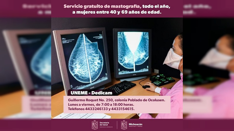 En vacaciones, continúan mastografías gratuitas: Salud Michoacán
