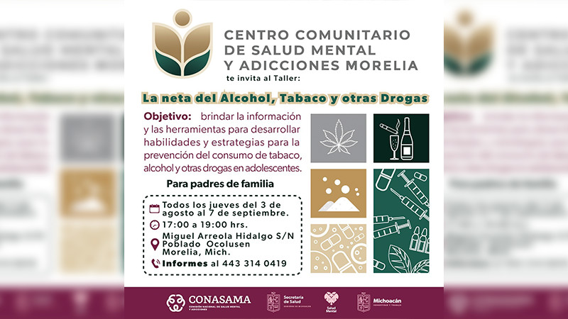 Abre Salud Michoacán talleres para prevenir el consumo de drogas