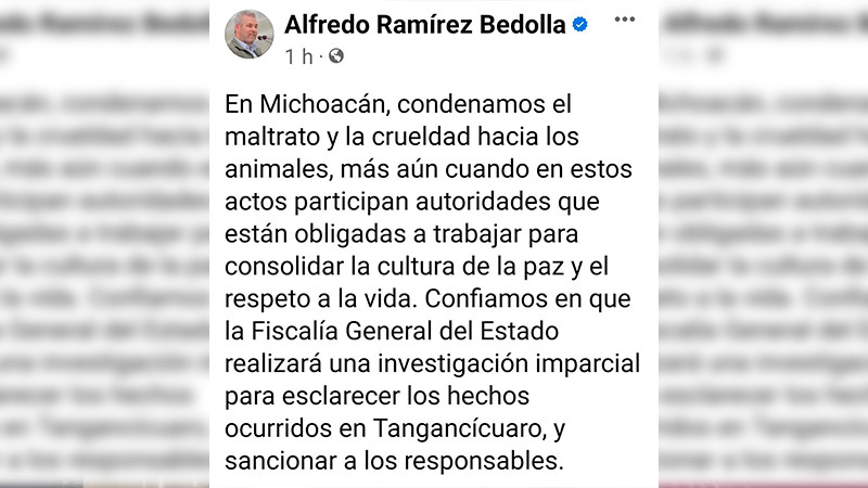 Condena Bedolla la muerte violenta de dos canes presuntamente por parte del alcalde de Tangancícuaro