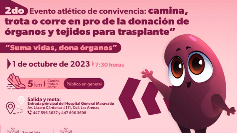 Realizará Salud Michoacán carrera para promover la donación de órganos 