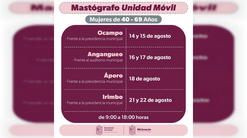 Llevará SSM mastografías gratuitas al Oriente de Michoacán 