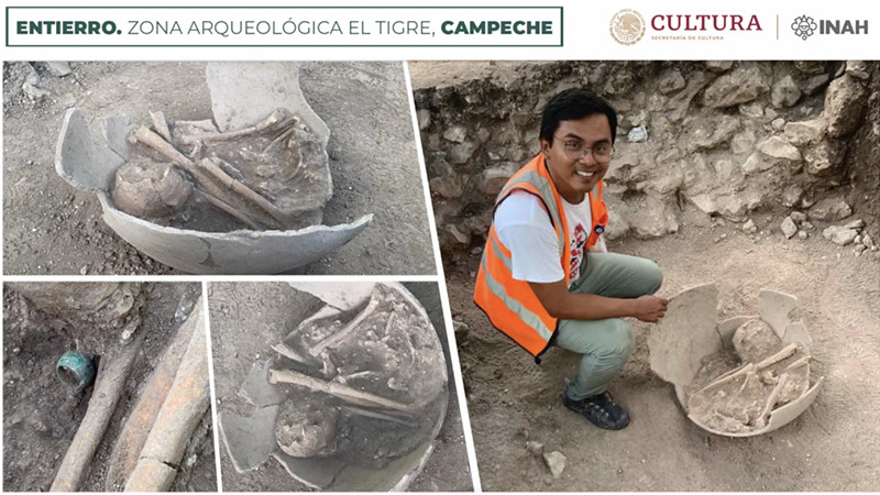 INAH halla ofrenda funeraria en El Tigre, zona arqueológica de Campeche 
