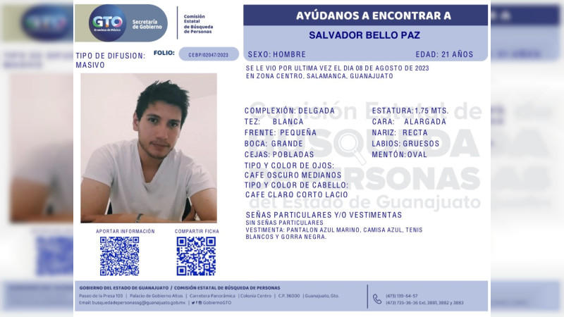 Buscan a estudiante universitario desaparecido en Salamanca, Guanajuato 