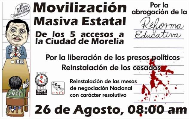 Convoca CNTE a megamarcha en Morelia el viernes 