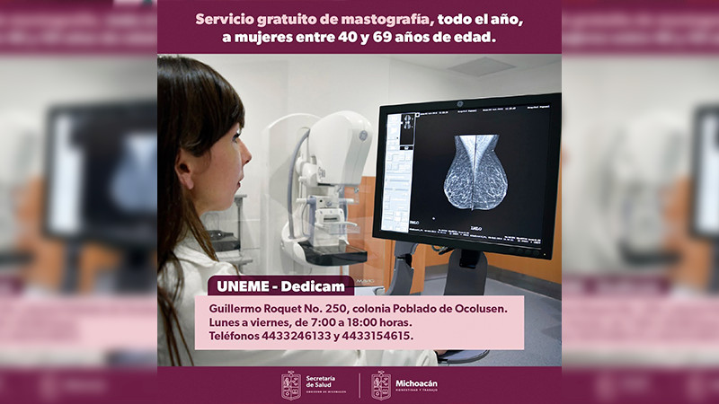 Aumentan 200% las mastografías gratuitas que realiza la Salud Michoacán 