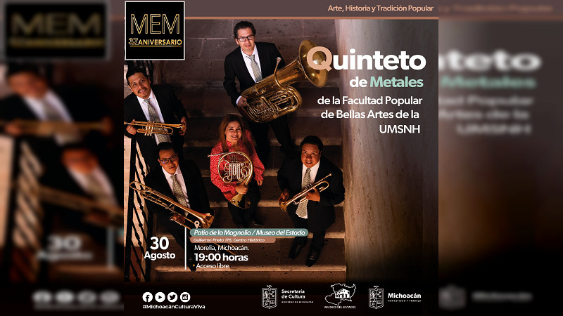 Quinteto de Metales cierra festejos por 37 años del Museo del Estado 