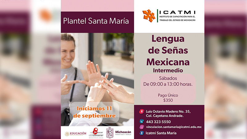 Icatmi ofrece curso de Lengua de Señas Mexicana en 2 planteles de Morelia 