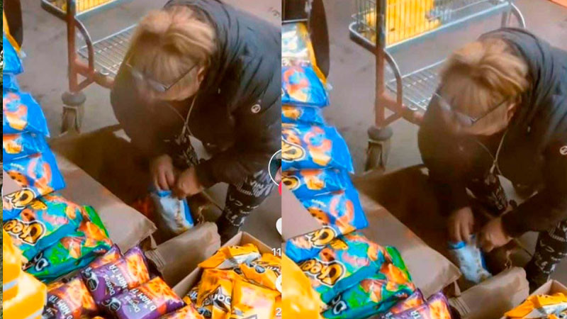 Exhiben a vendedora llenando bolsas de Cheetos "falsos" 