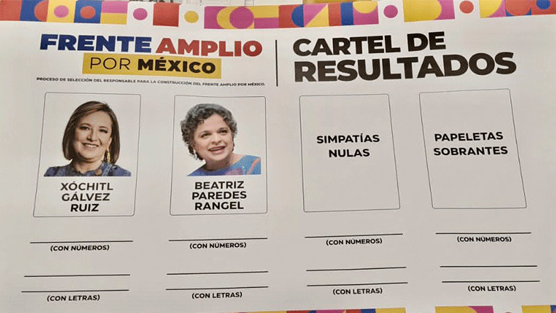 Frente Amplio comparte imágenes de papeletas de elección primaria que confrontará a Xóchitl Gálvez y Beatriz Paredes