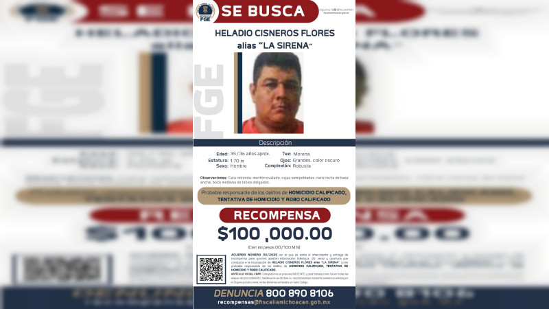 Fiscalía ofrece recompensa por información valiosa de 11 criminales en Michoacán