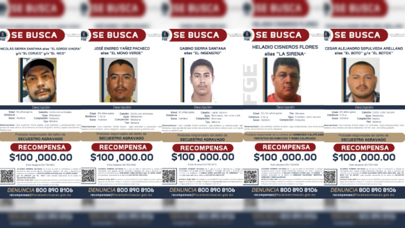 Fiscalía pone precio a 11 de las principales cabezas del crimen en Michoacán 