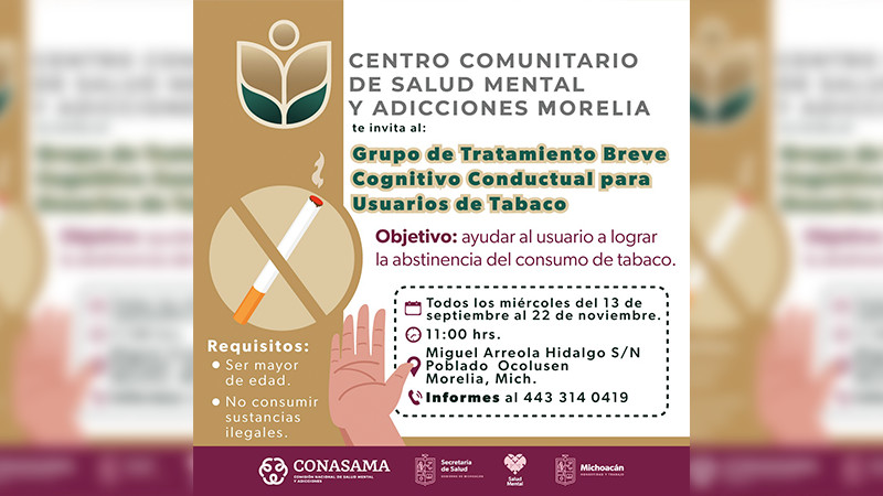 Abre Salud Michoacán grupos de ayuda para tratar adicción al alcohol y cigarro 