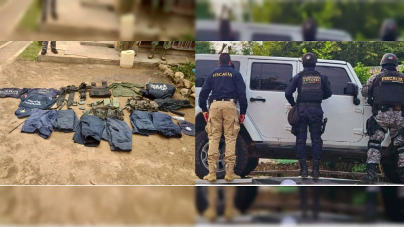 Aseguran uniformes policiacos y droga, dentro de auto abandonado en Apatzingán 