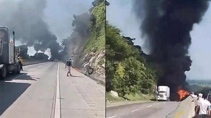 Se registra accidente sobre la autopista Puebla-Veracruz; tráileres chocan y se incendian  