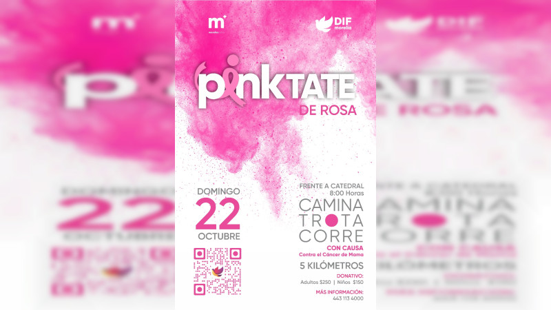 DIF Morelia convoca a la carrera Pinktate de Rosa con causa contra el cáncer de mama 