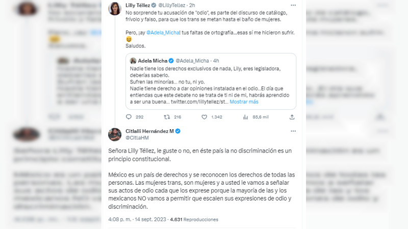 Citlalli Hernández arremete contra Lilly Téllez por caso de mujer trans en la Cineteca Nacional 