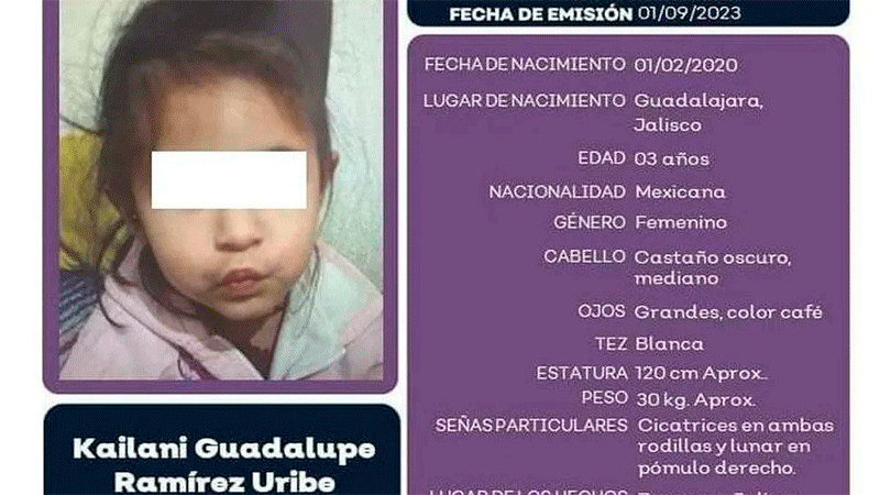 Encuentran sin vida dentro de una cubeta a Kailani, niña reportada como desaparecida en Jalisco 