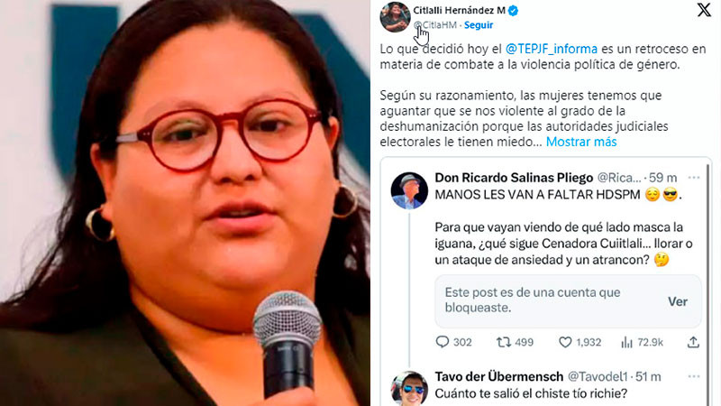 "Le tienen miedo a Ricardo Salinas Pliego": Citlalli Hernández, tras revocación del TEPJF  