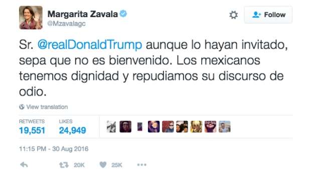  El tuit más polémico de Margarita Zavala durante la visita de Donald Trump a CDMX  