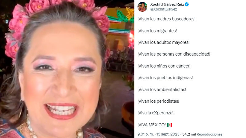 Xóchitl Gálvez se adelanta al Grito: "Vivan la eXperanza! ¡Viva México!” 