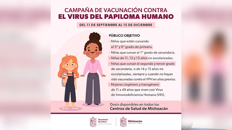 Continúa Salud Michoacán con vacunación contra VPH; aplicará casi 132 mil dosis 