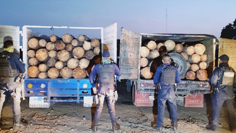 Asegura SSP más de 85 rollos de madera, en Uruapan y Pátzcuaro