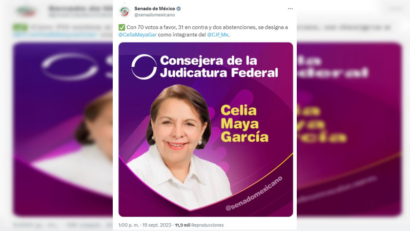 Designan a Celia Maya integrante del Consejo de la Judicatura Federal 