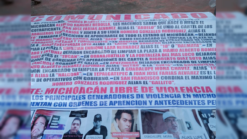 Siguen apareciendo en Apatzingán mantas atribuidas al crimen organizado 