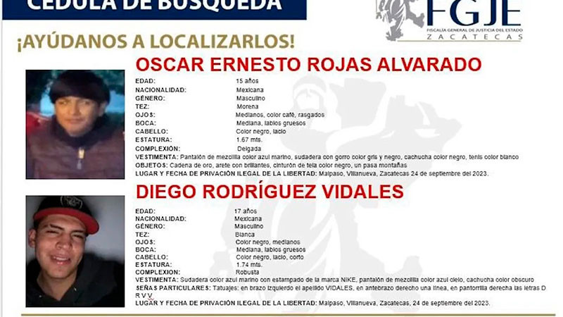 En Zacatecas secuestran a siete jóvenes de entre 14 y 18 años 