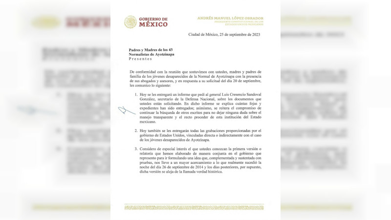 Revelan carta de AMLO para madres y padres de los 43 normalistas de ...