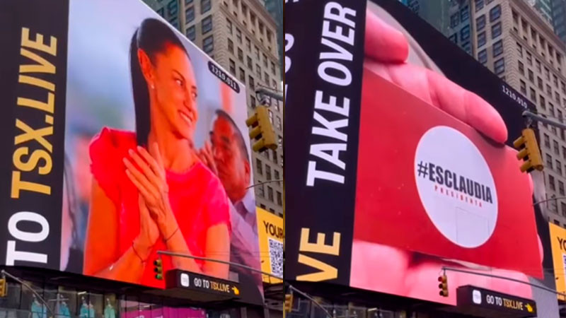 Por proyección en Times Square, acusan a Sheinbaum de actos anticipados de campaña 