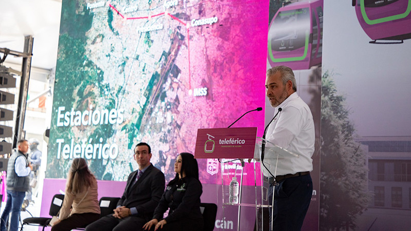 Nacho Campos y Alfredo Ramírez Bedolla presentan proyecto del cablebús para Uruapan