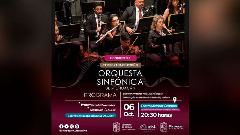 Osidem ofrecerá concierto de otoño con obras de Weber y Beethoven, en Morelia 