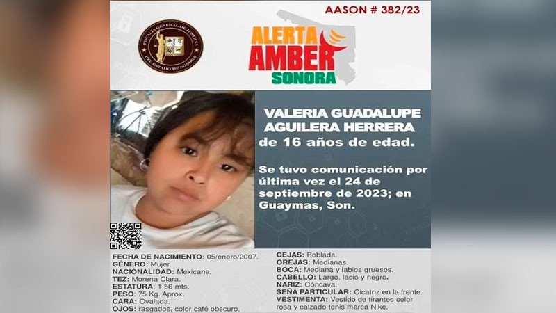 Guaymas, Sonora: activan Alerta Amber y Protocolo Alba para localizar a Valeria Guadalupe 