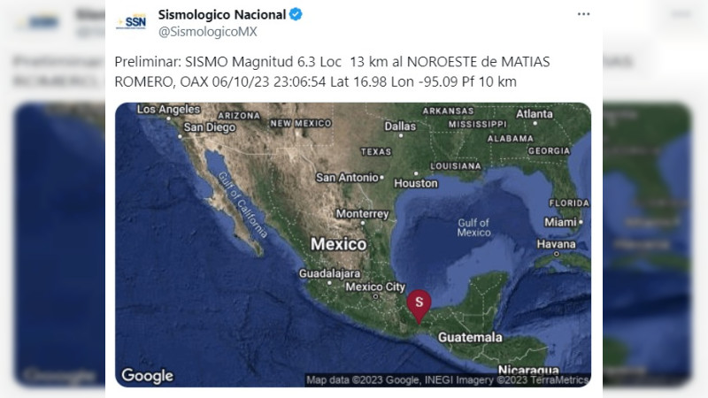 Se registra sismo de 6.0 en Oaxaca 