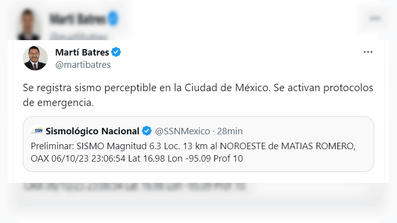 Sismo fue perceptible en la Ciudad de México:  Martí Batres 