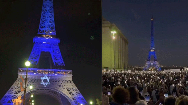 En solidaridad tras ataque, la Torre Eiffel se ilumina con los colores de Israel 