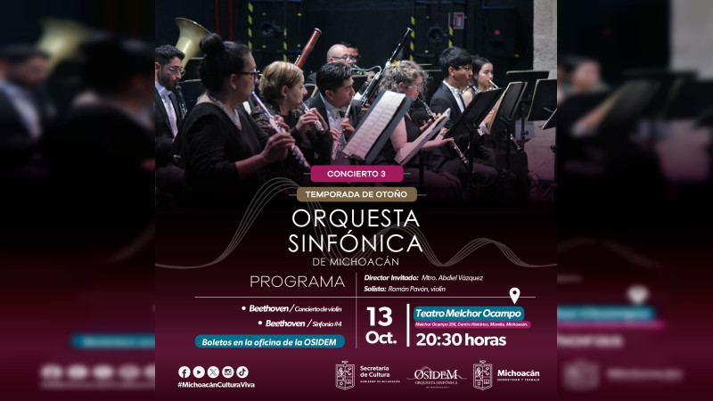Anuncia Secum Concierto 3 de la Osidem, en el Teatro Ocampo 
