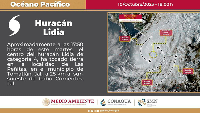 Se intensifica Lidia a categoría 4; llama Gobierno de México a la población a extremar precauciones 