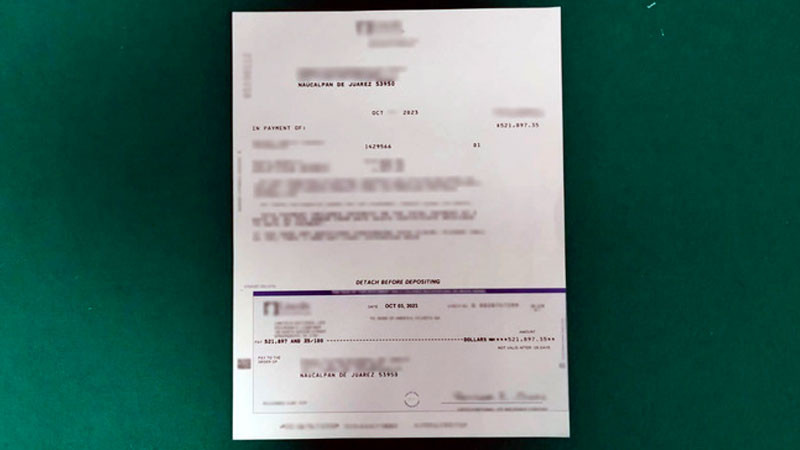 Aseguran en EdoMex cheque proveniente de Indiana, EU, por más de 521 mil dólares sin declarar 