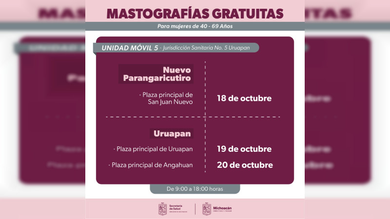 Desplegará SSM unidades móviles de mastografía a 13 municipios de Michoacán