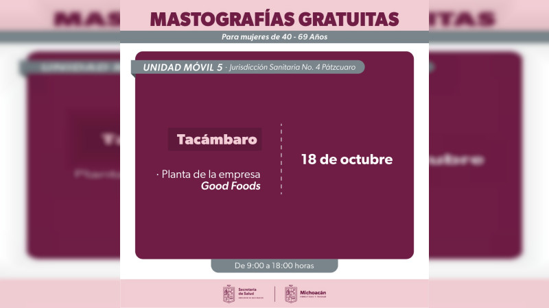 Desplegará SSM unidades móviles de mastografía a 13 municipios de Michoacán